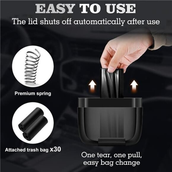 Car Trash Can with Lid Leakproof Mini Garbage Bin Car Accessories with Bags - Picture 4 of 7